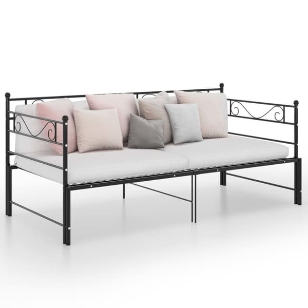 Utdragbar sängram bäddsoffa svart metall 90x200 cm