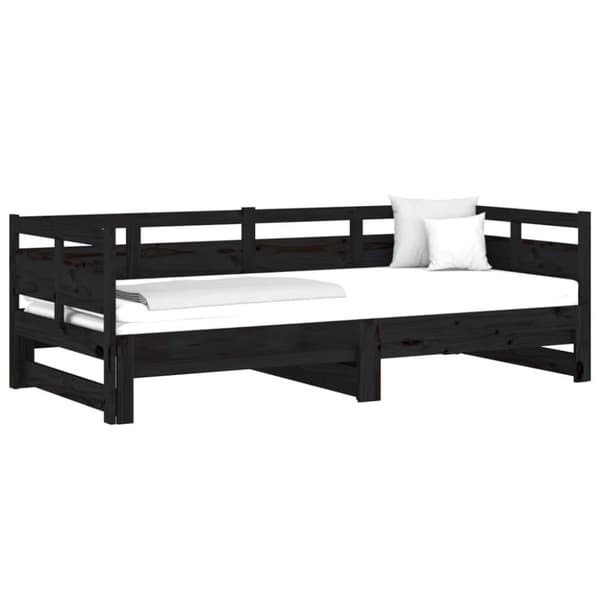 daybed med udtræk 2x(90x190) cm massivt fyrretræ sort