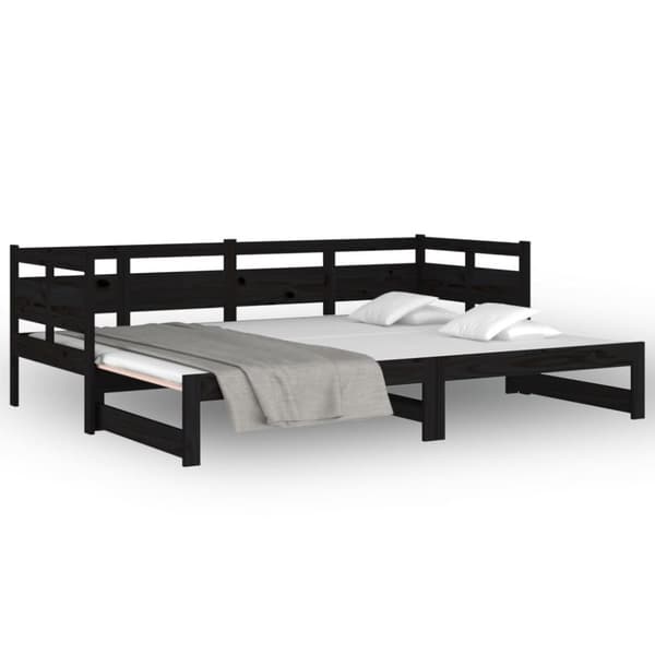 daybed med udtræk 2x(90x190) cm massivt fyrretræ sort