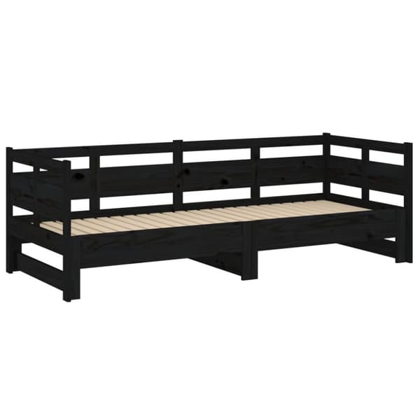 daybed med udtræk 2x(90x190) cm massivt fyrretræ sort