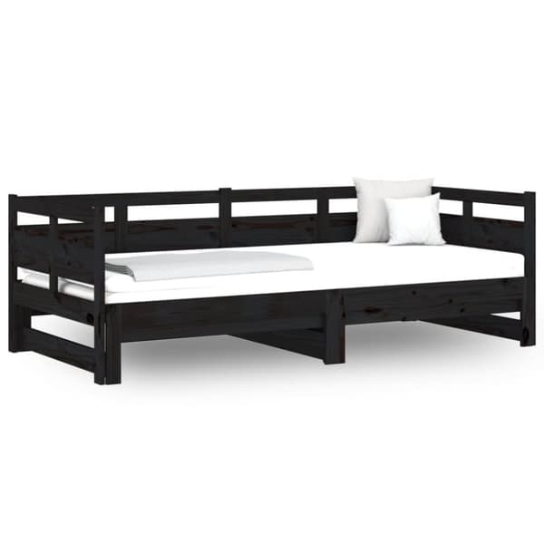 daybed med udtræk 2x(90x190) cm massivt fyrretræ sort