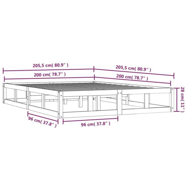 sengeramme 200x200 cm massivt træ hvid