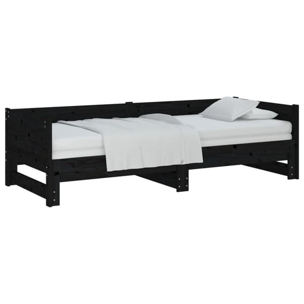 Utdragbar dagbädd svart massiv furu 2x(80x200) cm