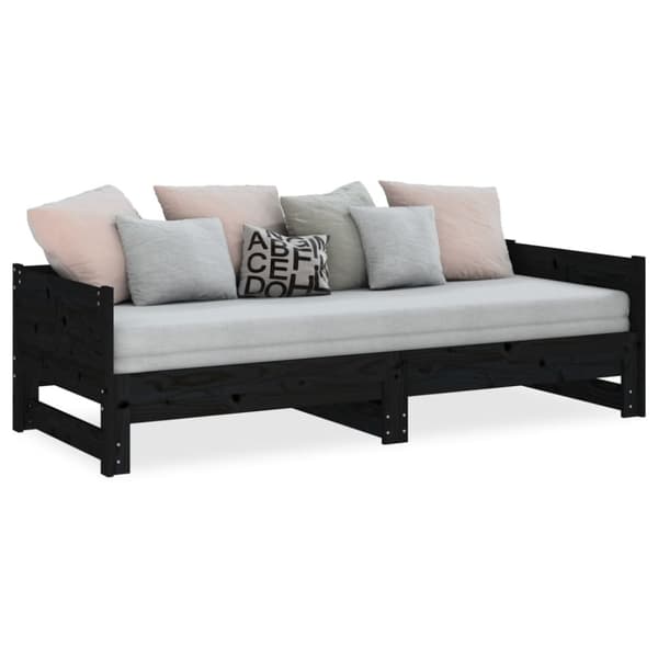Utdragbar dagbädd svart massiv furu 2x(80x200) cm