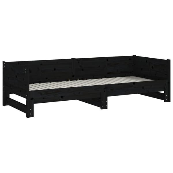 Utdragbar dagbädd svart massiv furu 2x(80x200) cm