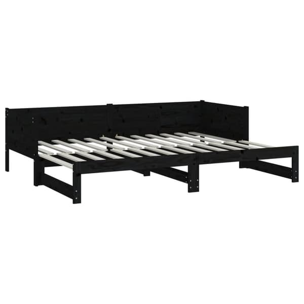 Utdragbar dagbädd svart massiv furu 2x(80x200) cm