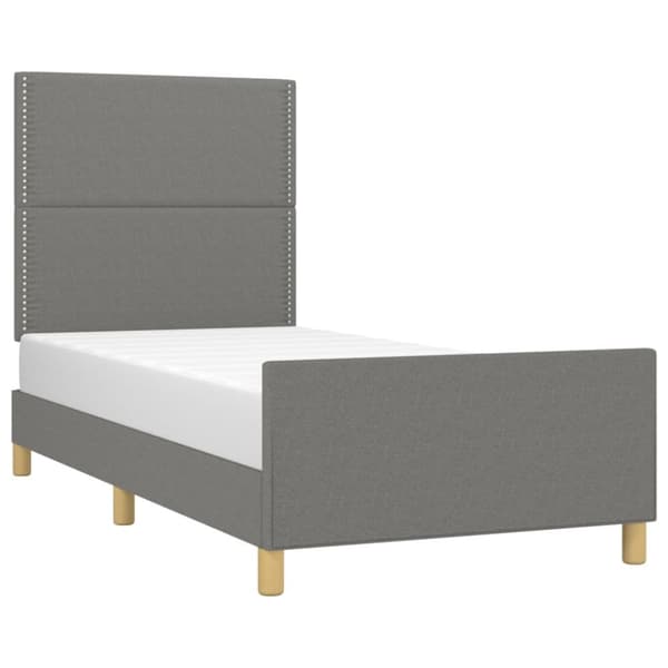 sengeramme med sengegavl 90x190 cm stof mørkegrå