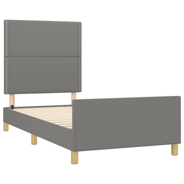 sengeramme med sengegavl 90x190 cm stof mørkegrå