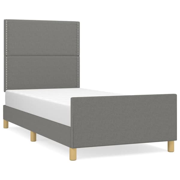 sengeramme med sengegavl 90x190 cm stof mørkegrå