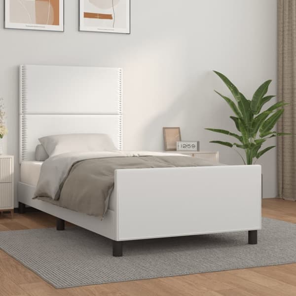 sengeramme med sengegavl 90x190 cm kunstlæder hvid