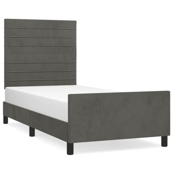 Sängram med huvudgavel mörkgrå 100x200 cm sammet