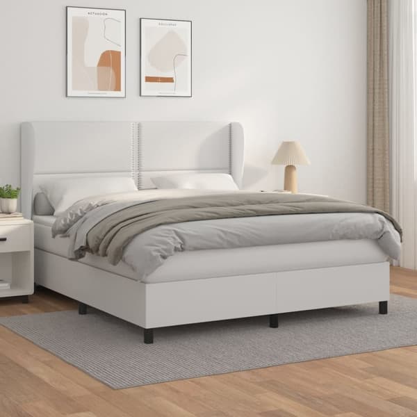 Ramsäng med madrass vit 160x200 cm konstläder