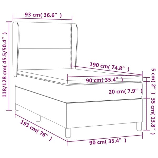 Ramsäng med madrass mörkblå 90x190 cm sammet