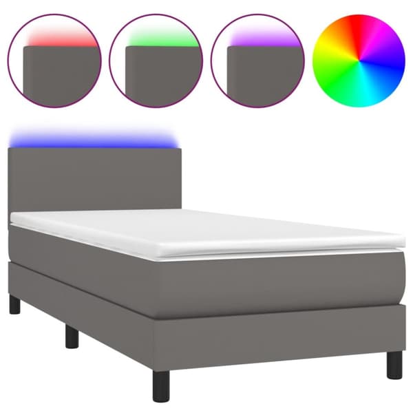 Ramsäng med madrass & LED grå 100x200 cm konstläder