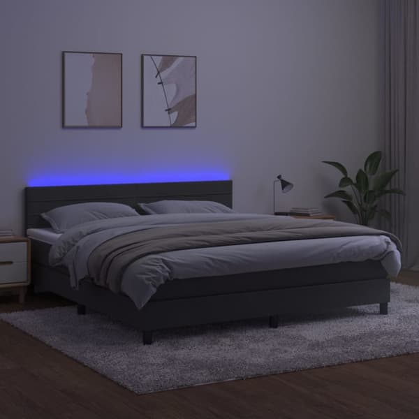 kontinentalseng med LED-lys 160x200 cm fløjl mørkegrå