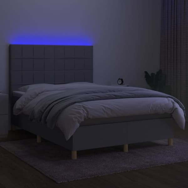 kontinentalseng med LED-lys 140x190 cm stof lysegrå