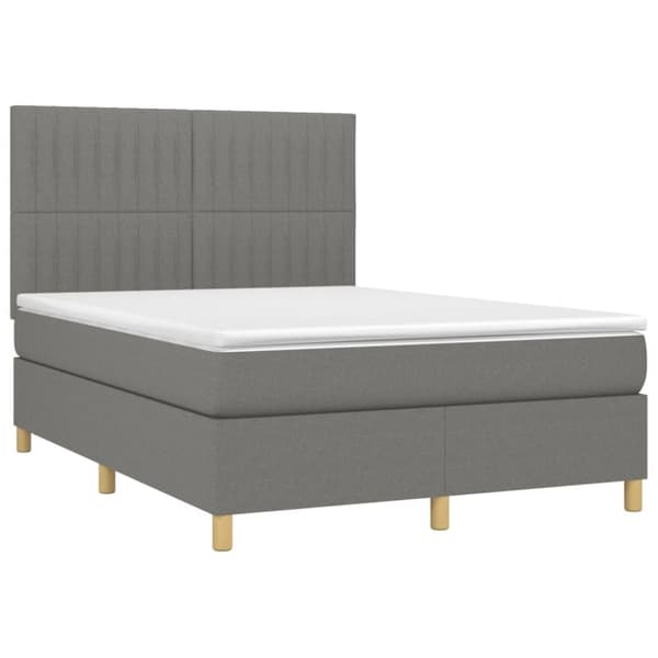 Ramsäng med madrass & LED mörkgrå 140x190 cm tyg