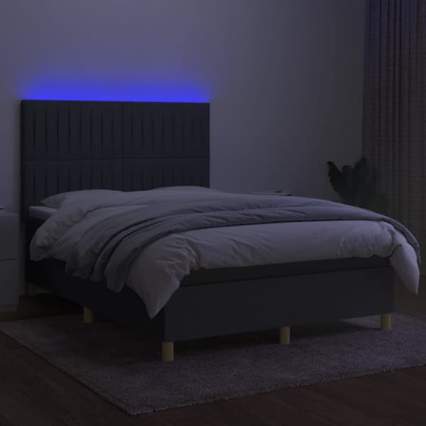 Ramsäng med madrass & LED mörkgrå 140x190 cm tyg