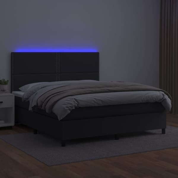 kontinentalseng med LED-lys 180x200 cm kunstlæder sort