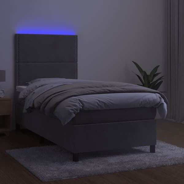 kontinentalseng med LED-lys 90x190 cm fløjl lysegrå