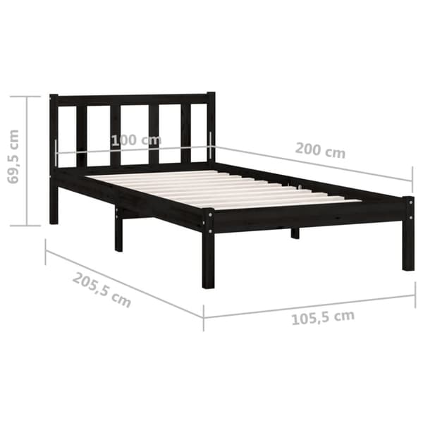 Sängram svart massiv furu 100x200 cm