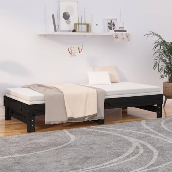 daybed med udtræk 2x(100x200) cm massivt fyrretræ sort