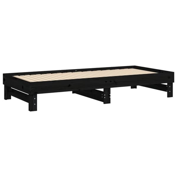 daybed med udtræk 2x(100x200) cm massivt fyrretræ sort