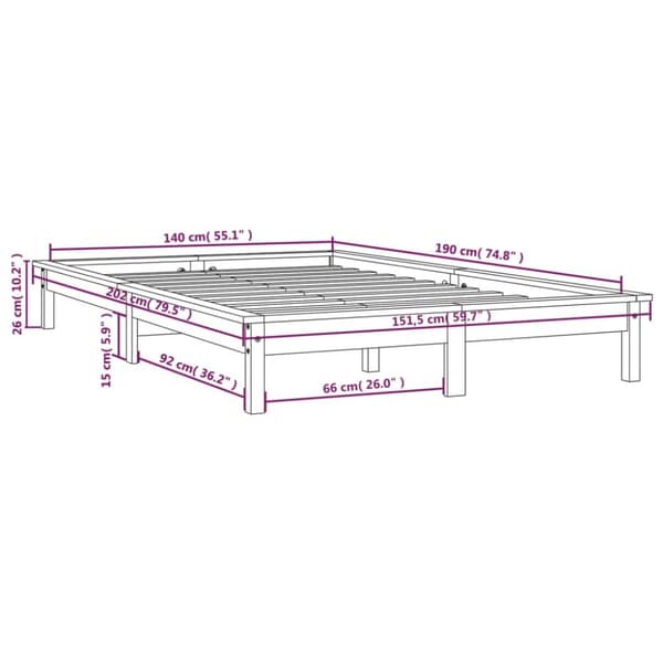 sengeramme 140x190 cm massivt fyrretræ sort