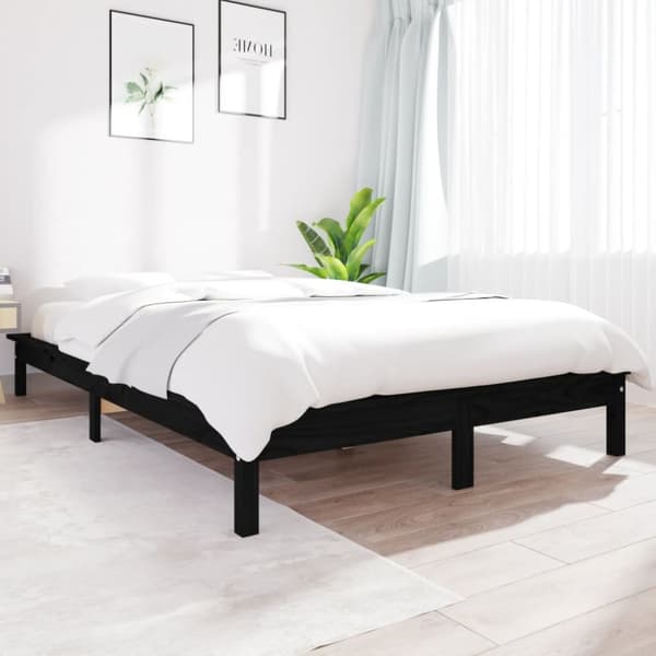 sengeramme 140x190 cm massivt fyrretræ sort