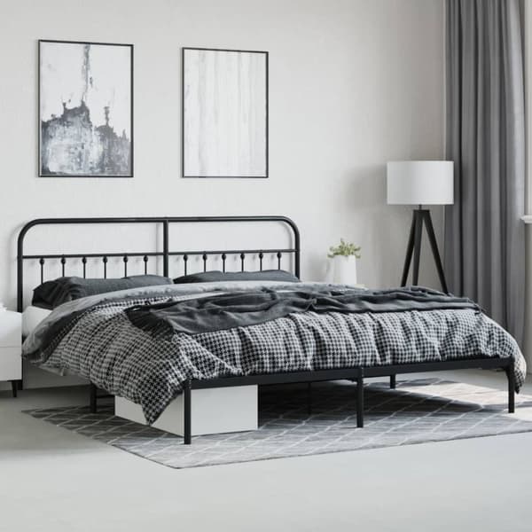 sengeramme med sengegavl og fodgærde 180x200 cm metal sort