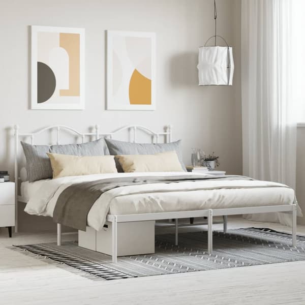 Sängram med huvudgavel metall vit 160x200 cm