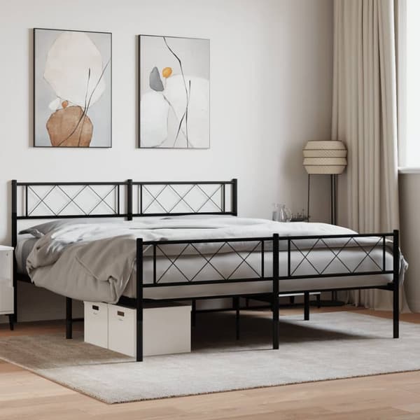 sengeramme med sengegavl og fodgærde 135x190 cm metal sort
