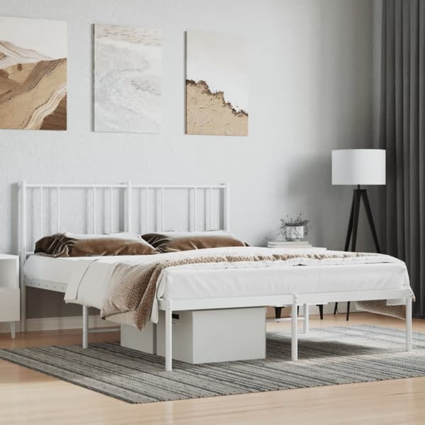 sengeramme med sengegavl 150x200 cm metal hvid