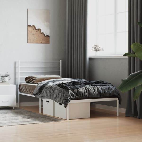 Sängram utan madrass med huvudgavel metall vit 75x190 cm