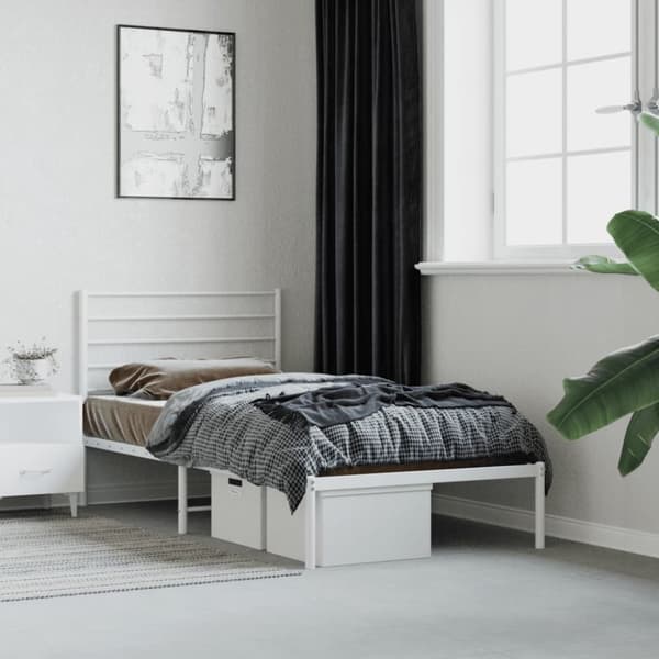 Sängram utan madrass med huvudgavel metall vit 75x190 cm