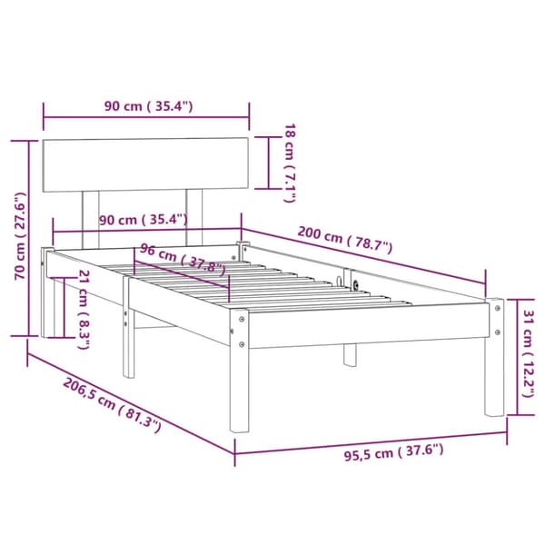 sengestel 90x200 cm massivt fyrretræ hvid