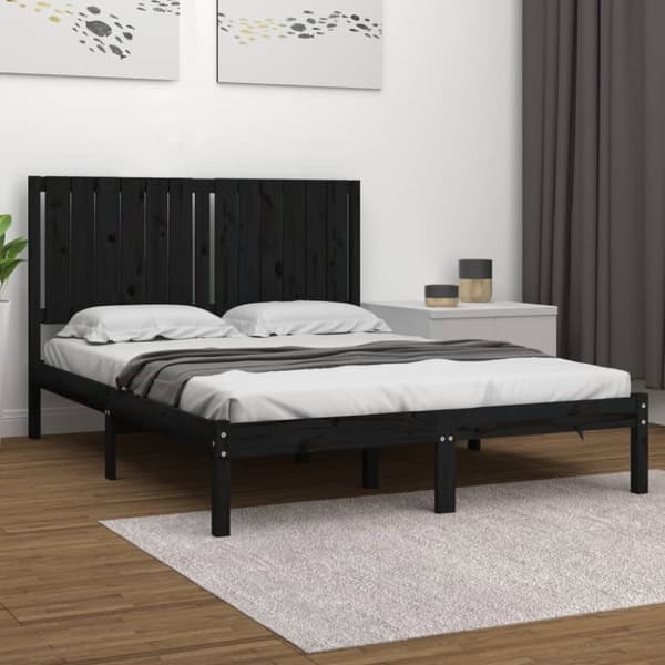 sengeramme 140x190 cm massivt fyrretræ sort