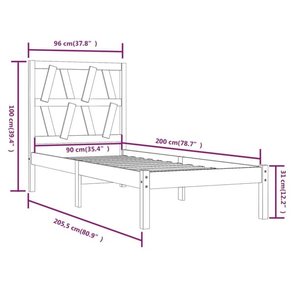 Sängram vit massiv furu 90x200 cm