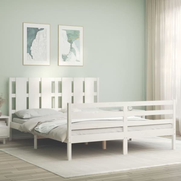sengeramme med sengegavl 160x200 cm massivt træ hvid
