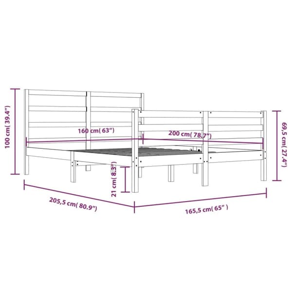 sengeramme 160x200 cm massivt fyrretræ hvid