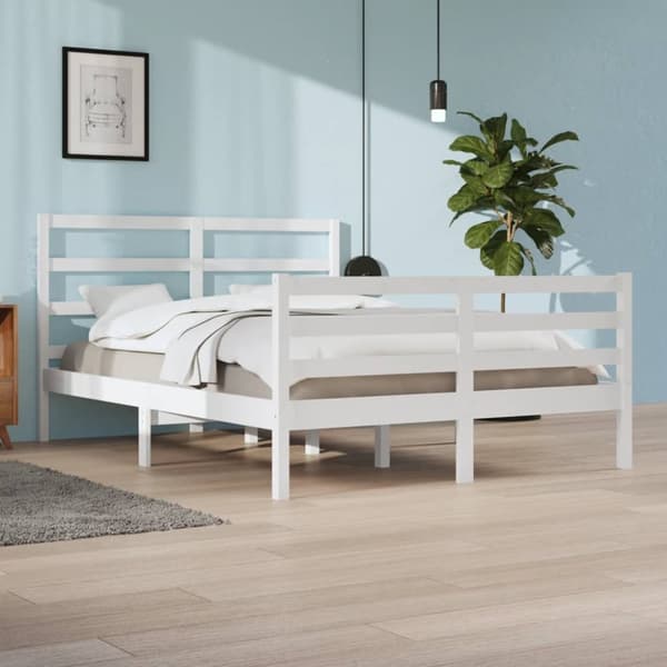 sengeramme 160x200 cm massivt fyrretræ hvid