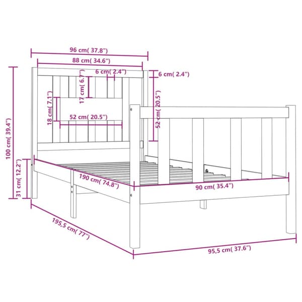 sengeramme 90x190 cm massivt træ