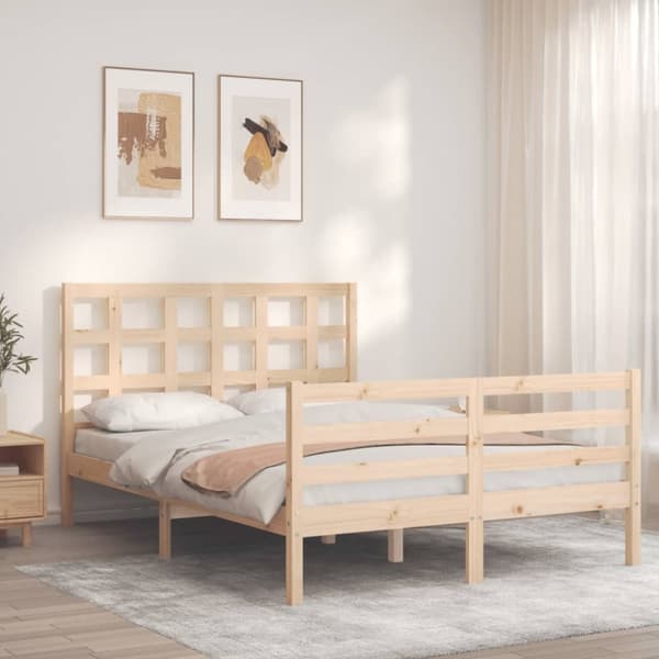 Sängram med huvudgavel massivt trä