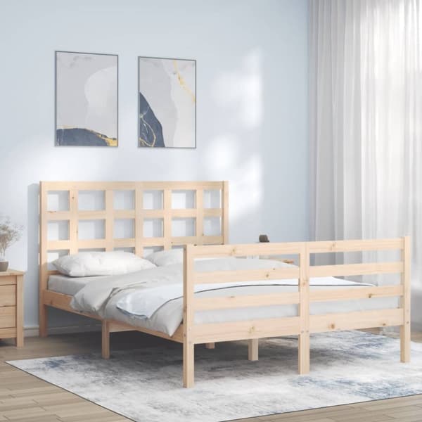 Sängram med huvudgavel massivt trä