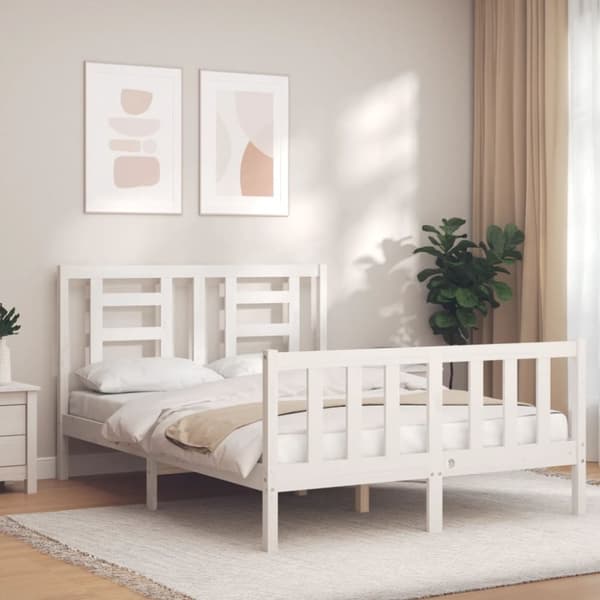 sengeramme med sengegavl 140x190 cm massivt træ hvid