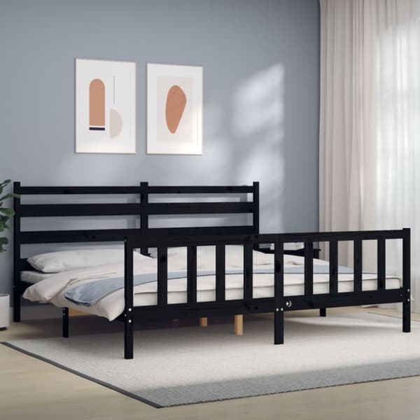 sengeramme med sengegavl 200x200 cm massivt træ sort