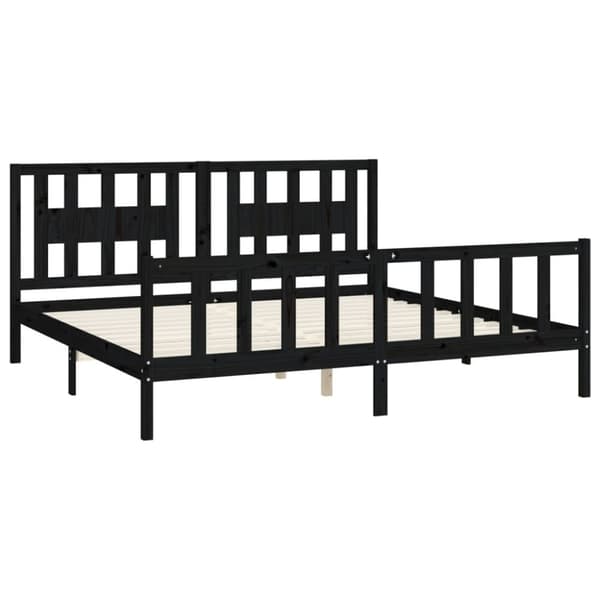 Sängynrunko päätylevyllä musta täysi mänty 200 x 200 cm