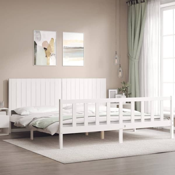 sengeramme med sengegavl 200x200 cm massivt træ hvid
