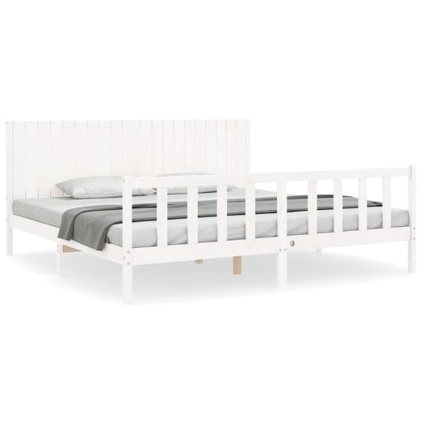 sengeramme med sengegavl 200x200 cm massivt træ hvid