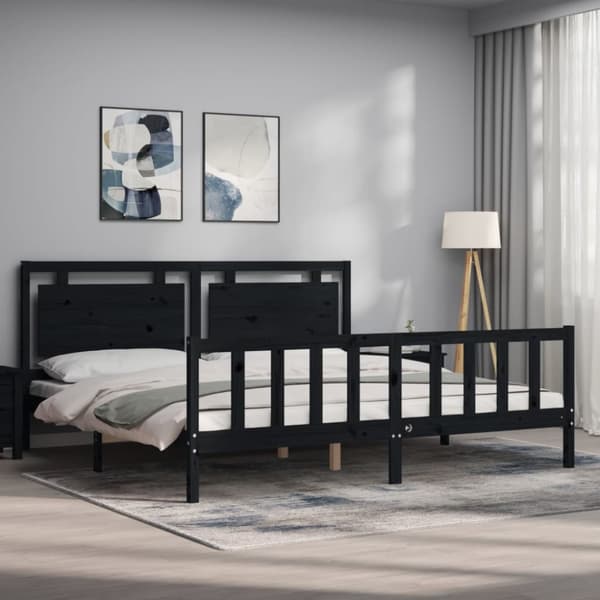 sengeramme med sengegavl 200x200 cm massivt træ sort